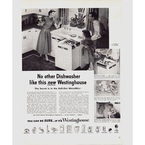 1950 Westinghouse Dishwasher Vintage Print Ad Housewife Kitchen 50s Wall Art